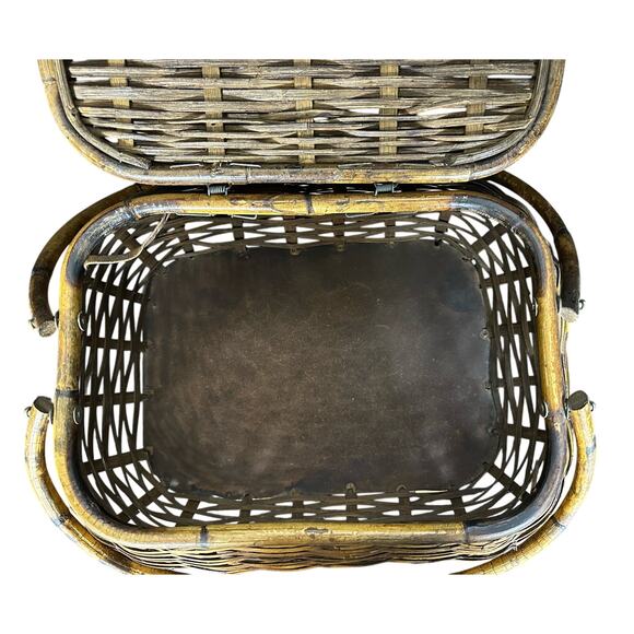Wicker Picnic Basket Double Handles Bombay Style Vintage - Picture 14 of 16